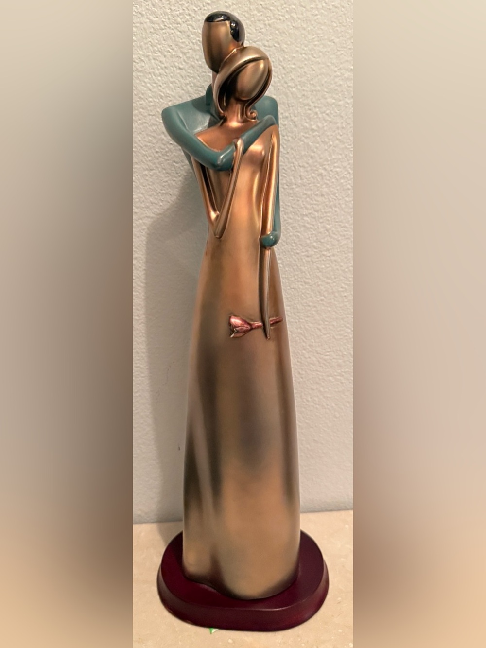 16” lovers statue. Art with bronze& teal coloring. Art Deco.
